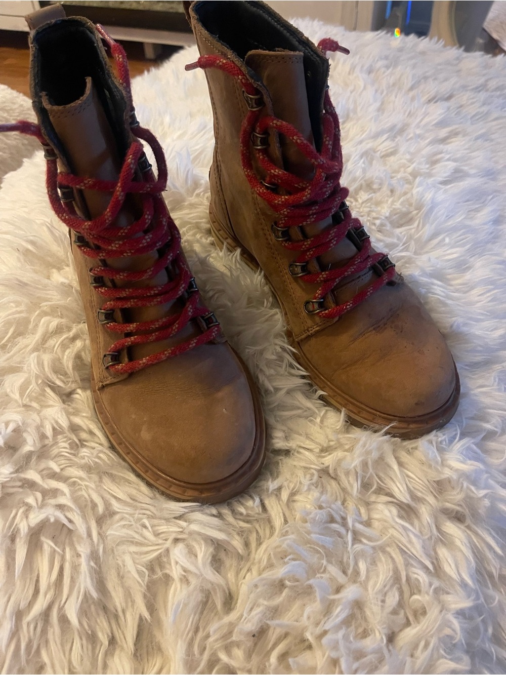 Sorel Brown Leather Lace-Up Boots with Red Laces